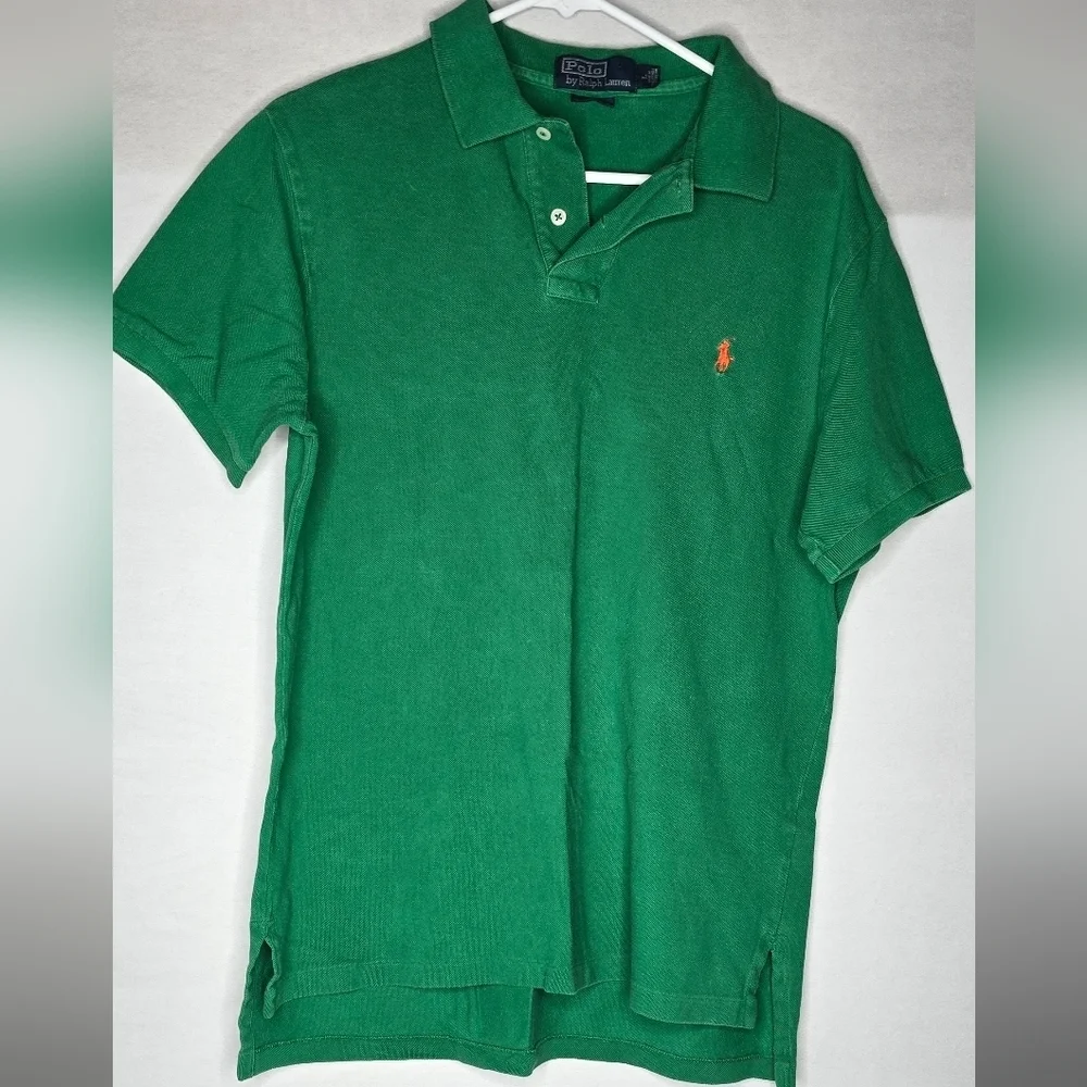 Men Golf Polo Ralph Lauren Size Large Green Orange Short Sleeve Shirt-Custom Fit